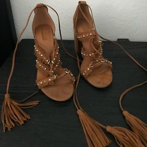 Tassel tie block heels